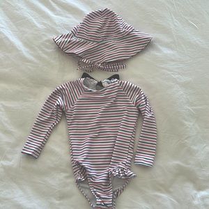 Minnow Swim Rashguard One-Piece 2T + Sunhat 18-24mo